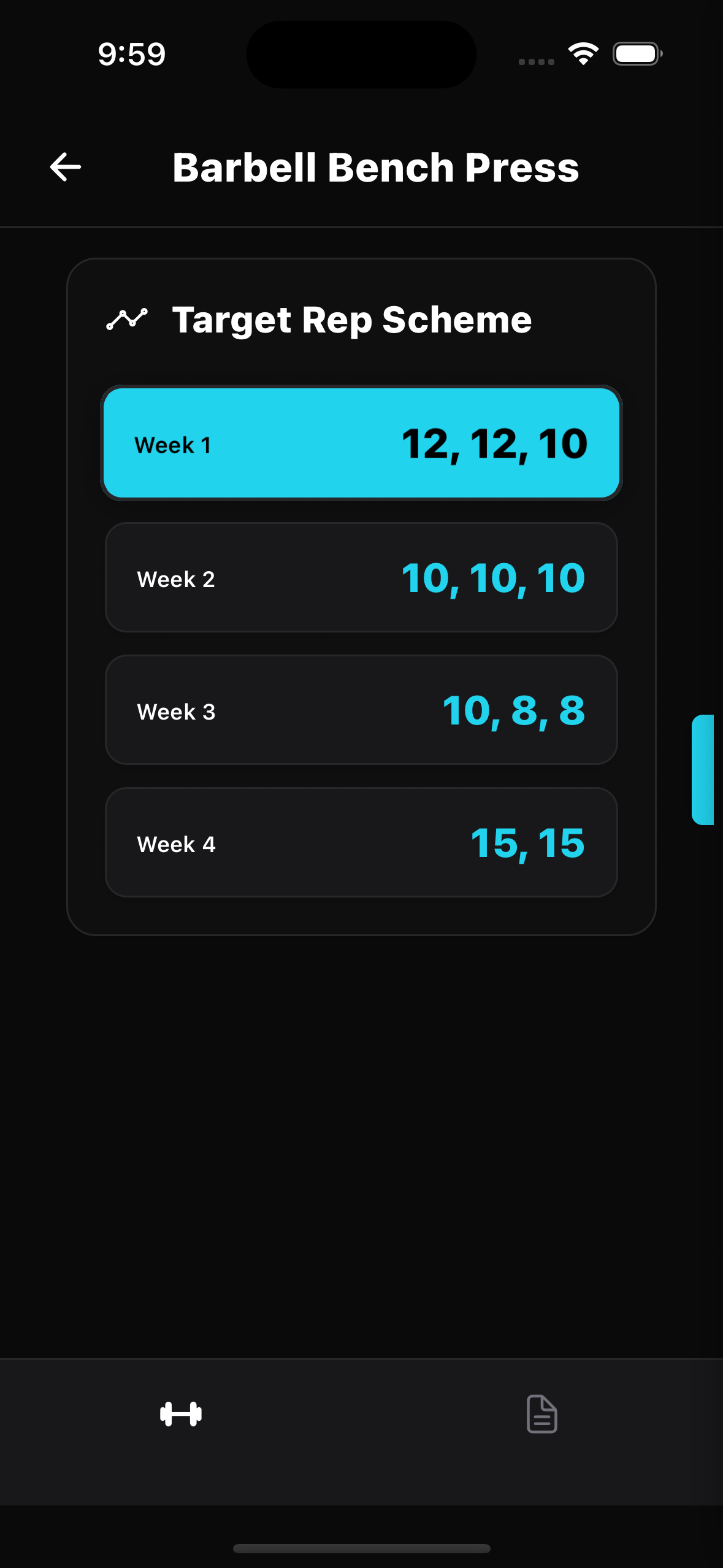 Progressive overload rep scheme by week