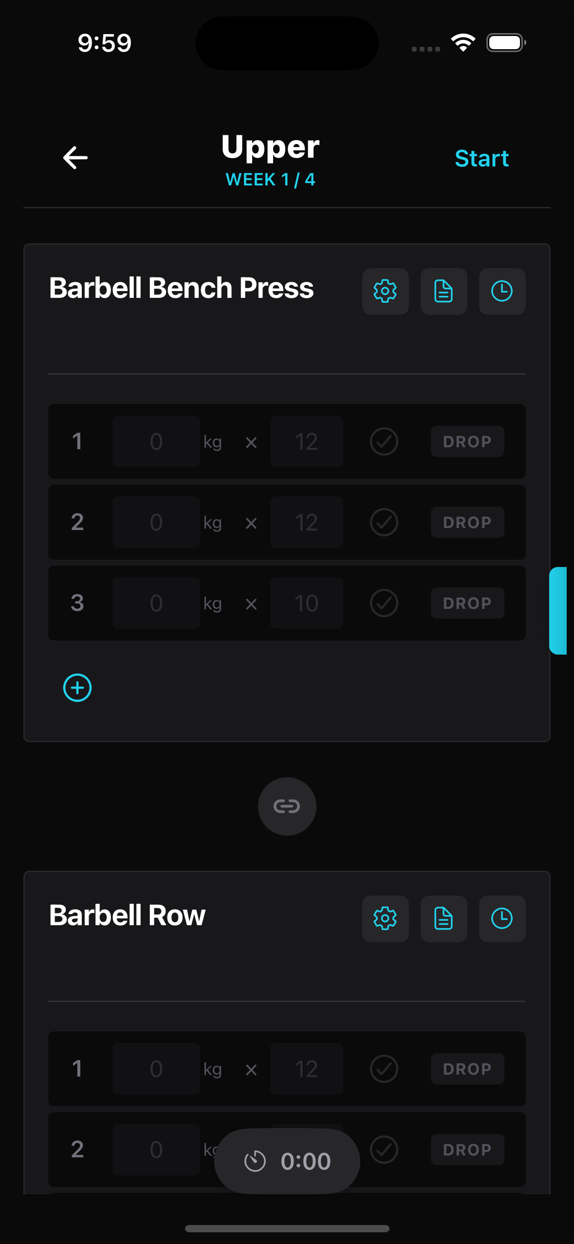 Tracking sets and reps in a workout