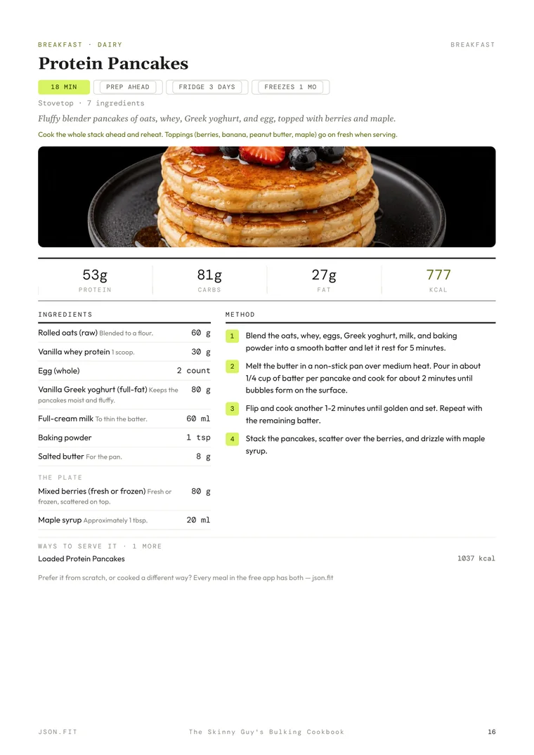 Protein Pancakes page from The Skinny Guy's Bulking Cookbook