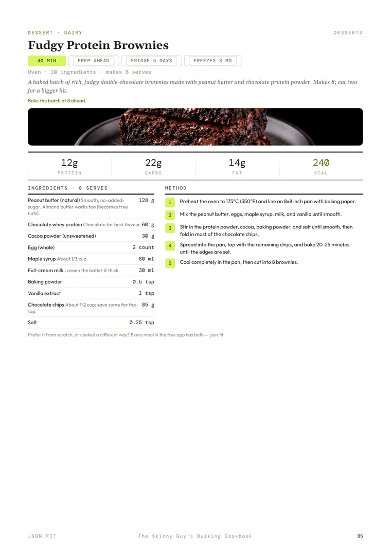 Fudgy Protein Brownies page from The Skinny Guy's Bulking Cookbook