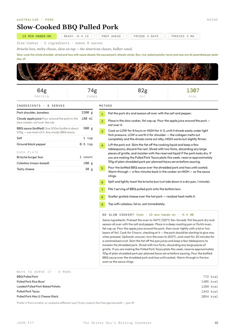 Slow-Cooked BBQ Pulled Pork page from The Skinny Guy's Bulking Cookbook