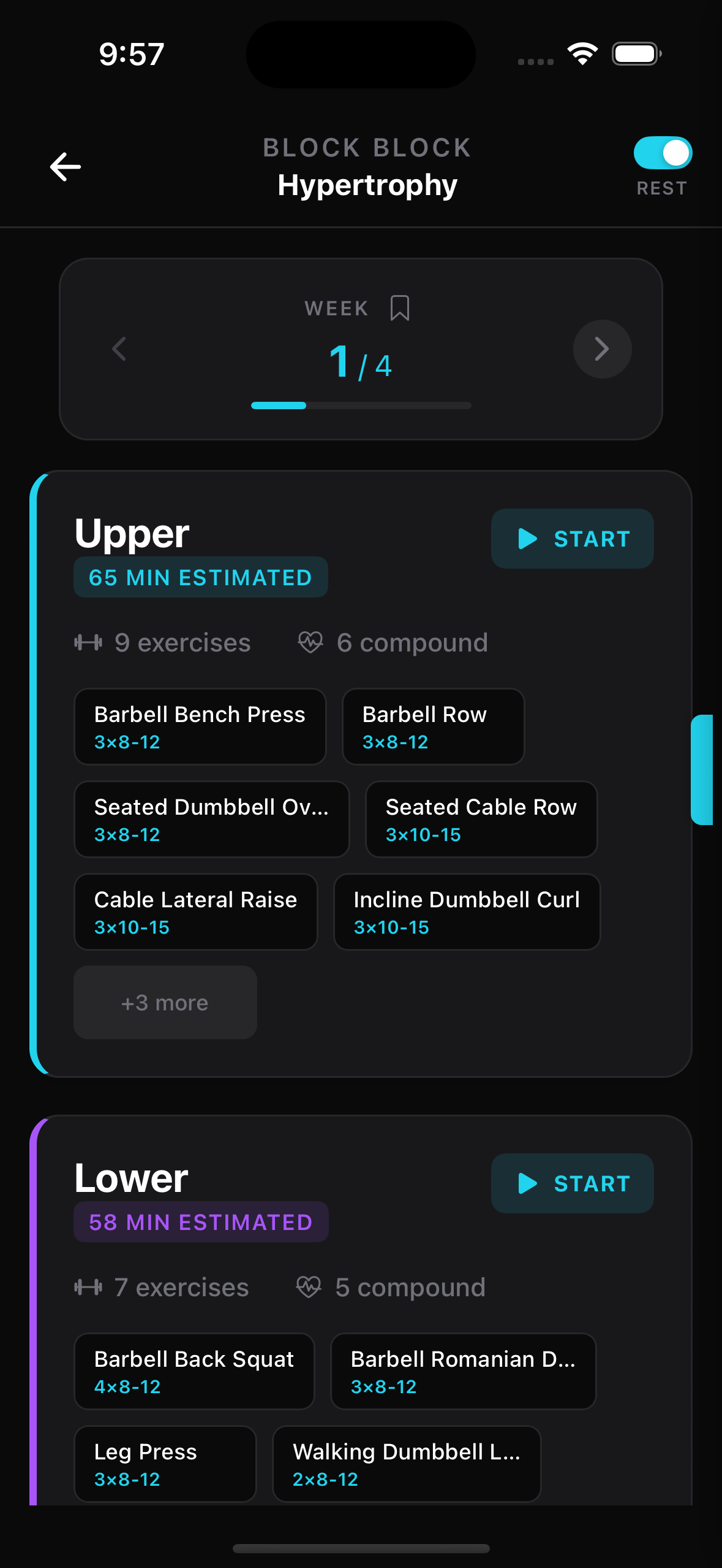 Full training split with exercises